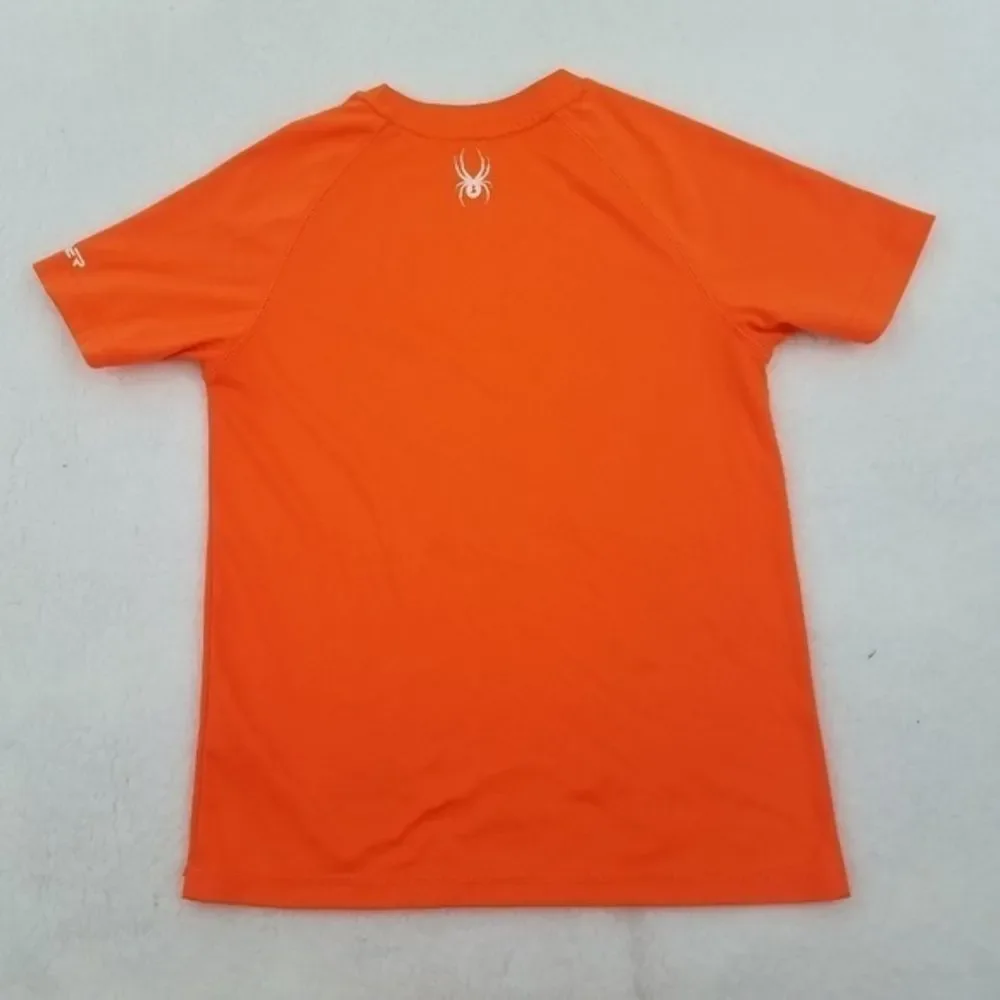 Spyder Tee Kids S Orange Logo Short Sleeve Bright Neon Stripe Spider Graphic